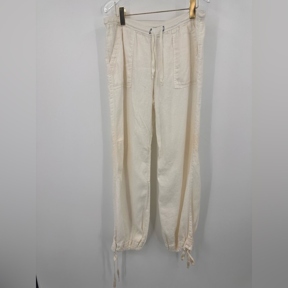 Sitwell Linen Joggers Pants Cream Ivory Pockets Womens Large | T278 - Picture 1 of 10